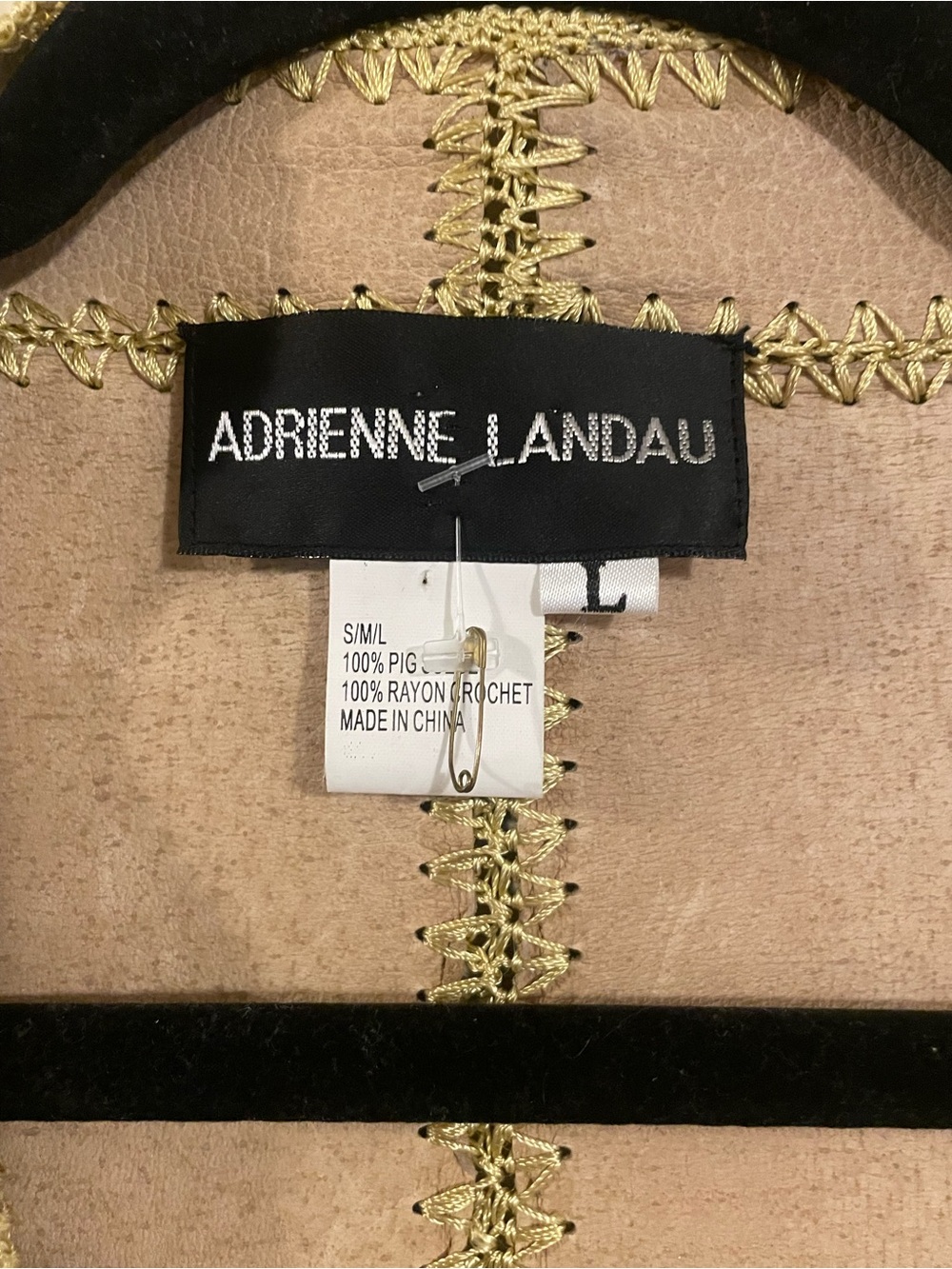 Adrienne Landau Brown Suede Open-Front Coat with Gold Trim - Picture 5 of 5